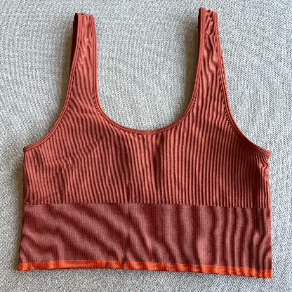 Outdoor Voices Orange Seamless Ribbed Longline Athletic Bra